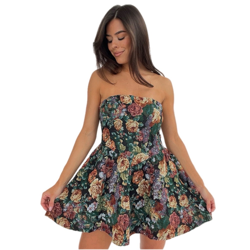 Unbranded Tapestry Mini Dress Womens Small Multicolor Excellent Floral Strapless